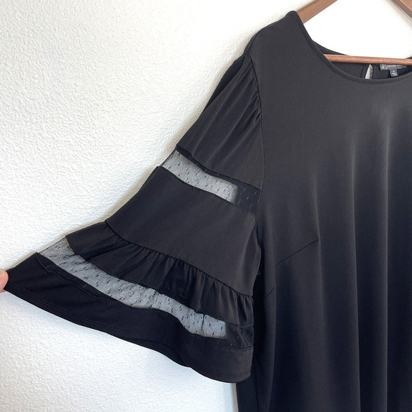 Adrianna Papell Blouse Top Womens Plus Size 1X Black Mesh Short Bell Sleeve - Picture 4 of 9